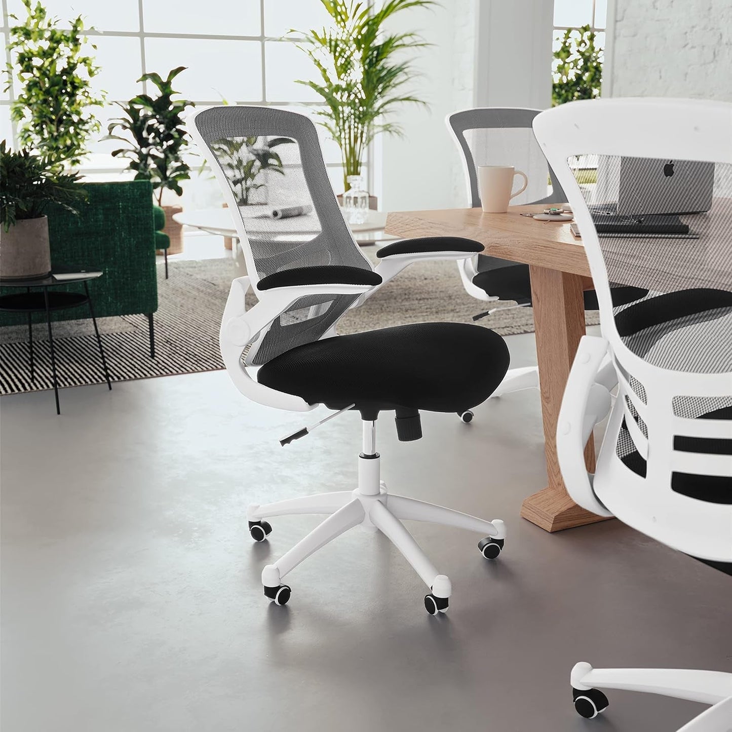 Kelista Office Chair, Ergonomic, Mid-Back, White Frame, Black Mesh with Swivel-1