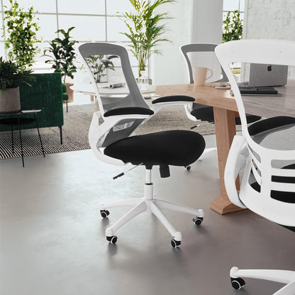 Kelista Office Chair, Ergonomic, Mid-Back, White Frame, Black Mesh with Swivel-1