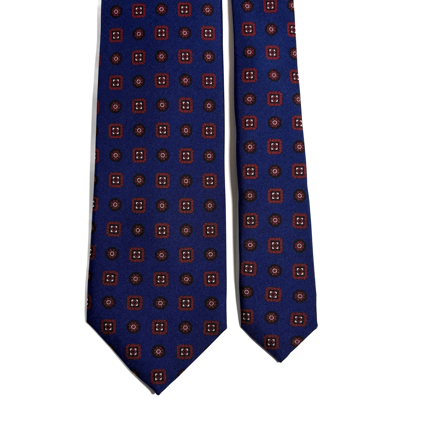 Seven Fold Navy Blue & Red Geometric Printed Silk Tie-2