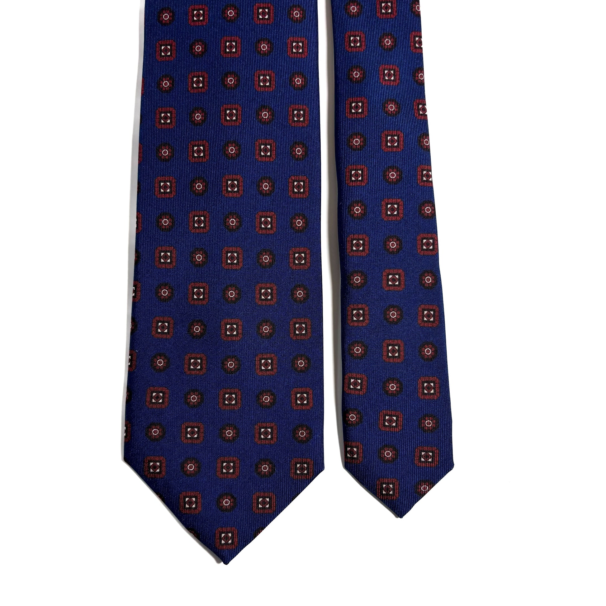 Seven Fold Navy Blue & Red Geometric Printed Silk Tie-2