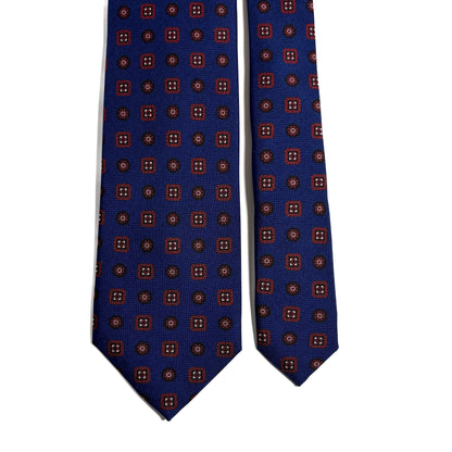 Seven Fold Navy Blue & Red Geometric Printed Silk Tie-2