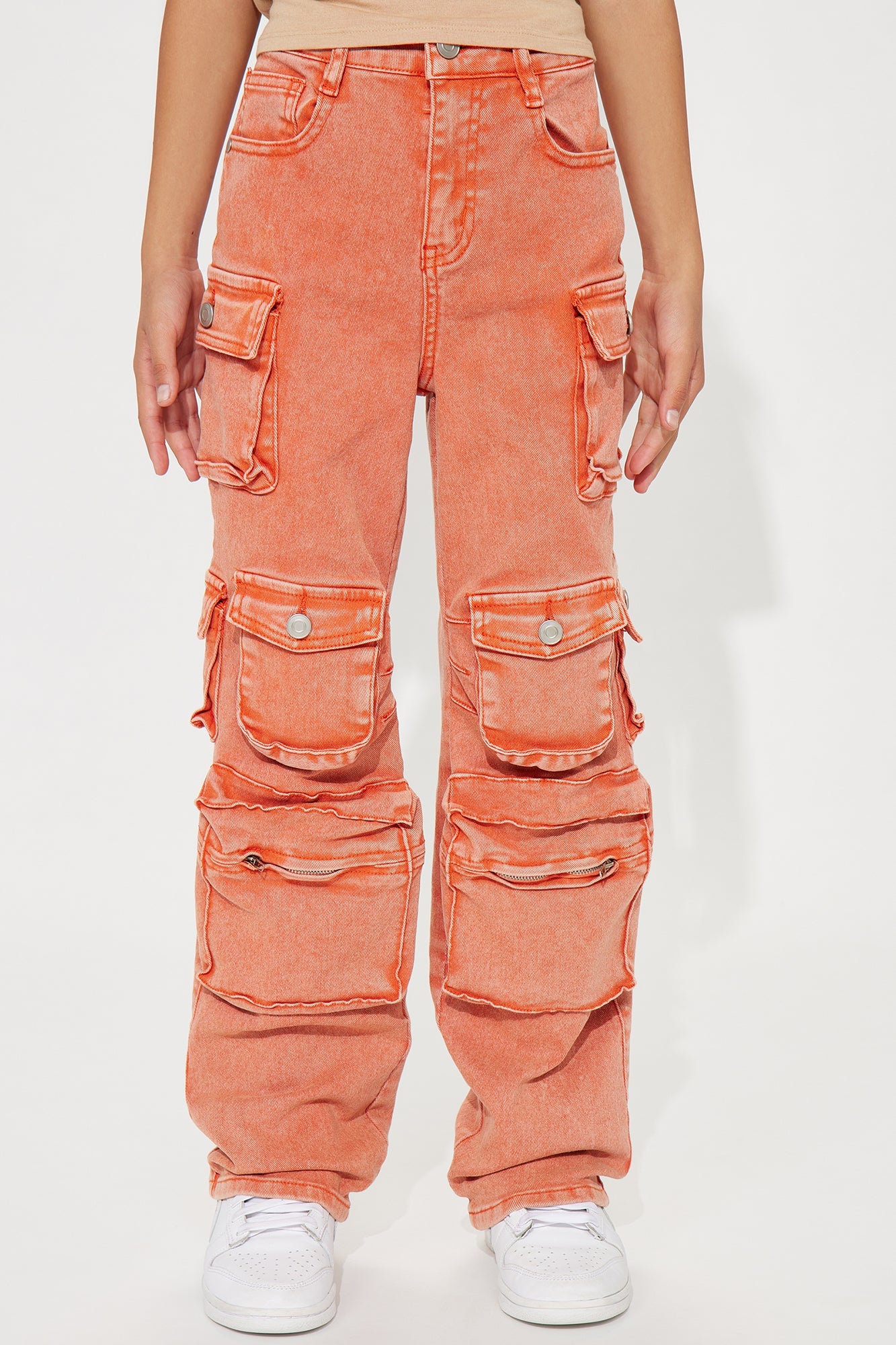 Mini Lily High Rise Cargo Jeans- Orange