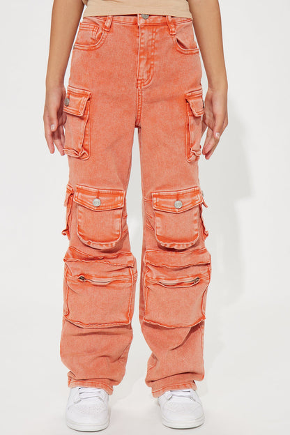 Mini Lily High Rise Cargo Jeans- Orange