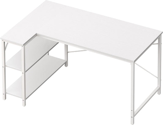 L Shaped Desk, 47 Inches Computer Desk with Reversible Storage Shelves, Gaming Desk, Corner Desk Home Office Desks, Writing Desk Study Desk with Metal Frame, White-0
