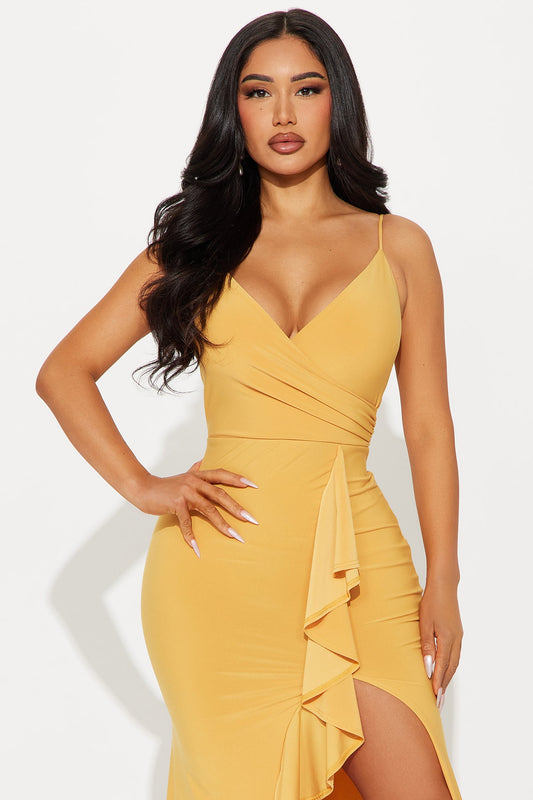 Hailey Ruffle Slit Gown