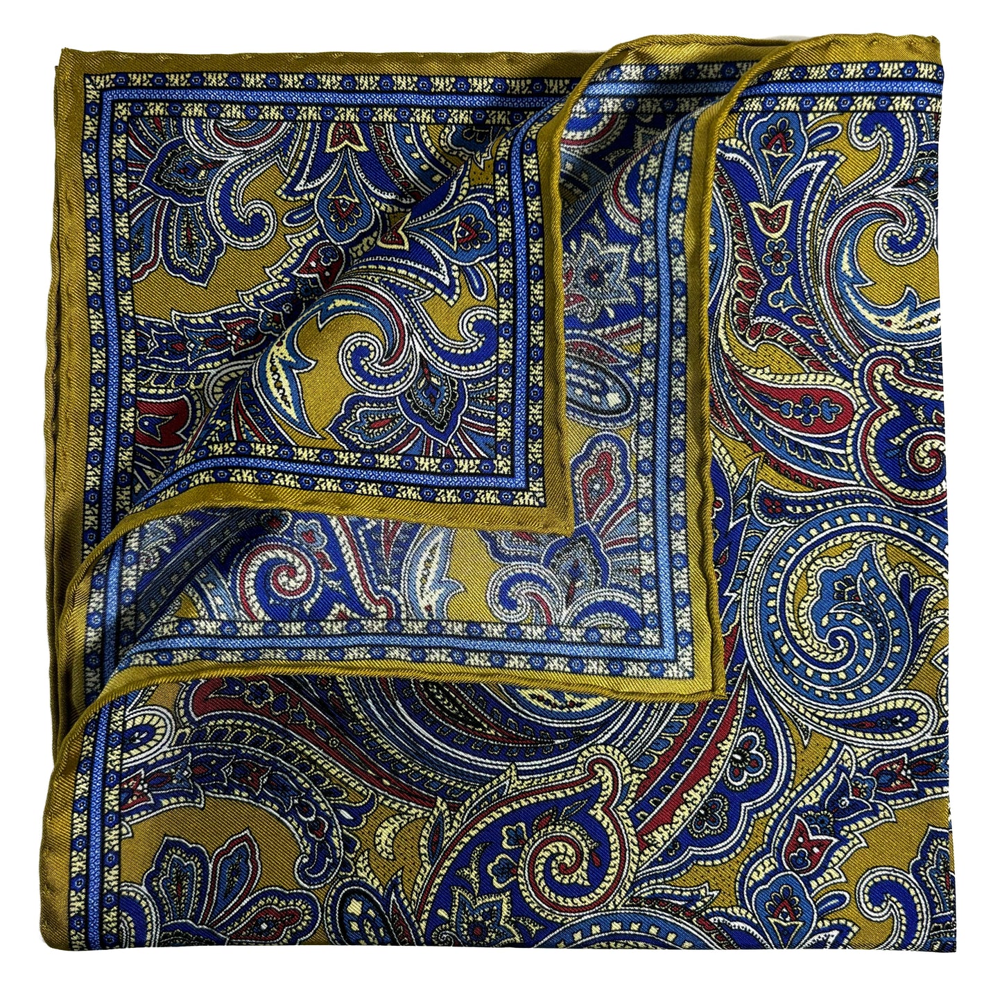Golden Olive Green Paisley Silk Pocket Square-2
