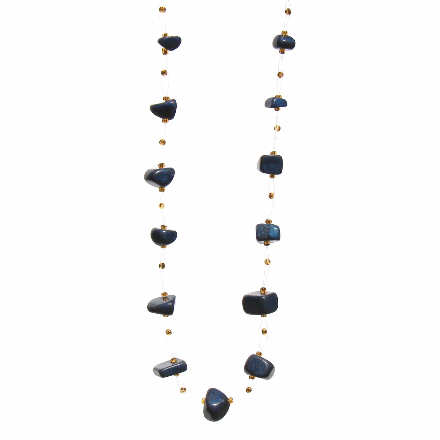 FLOATING STONE & MAASAI BEAD NECKLACE, NAVY