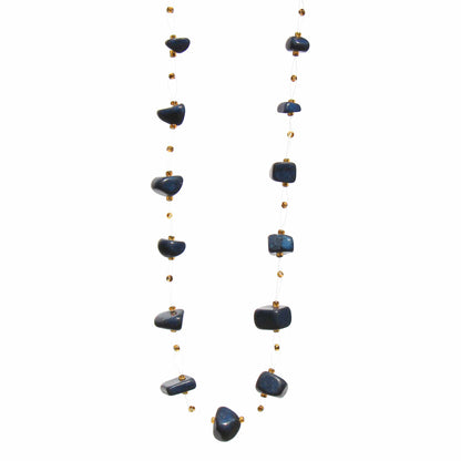 FLOATING STONE & MAASAI BEAD NECKLACE, NAVY
