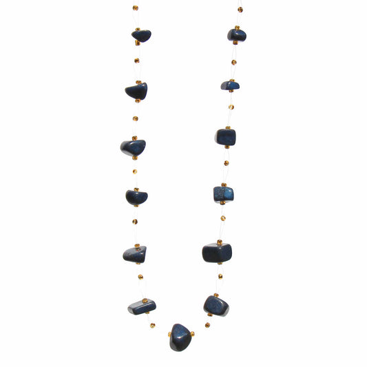 FLOATING STONE & MAASAI BEAD NECKLACE, NAVY