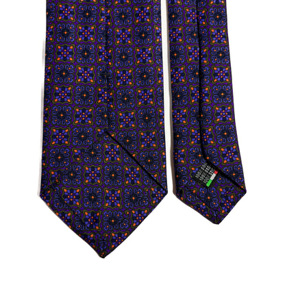 Hand-Printed Purple Geometric Ancient Madder Silk Tie-3