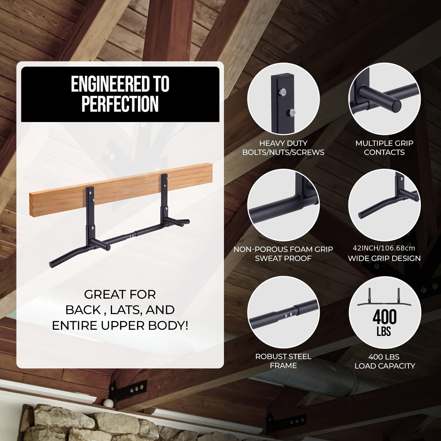 Wall-Mounted Stainless Steel Pull-Up Bar Black-1