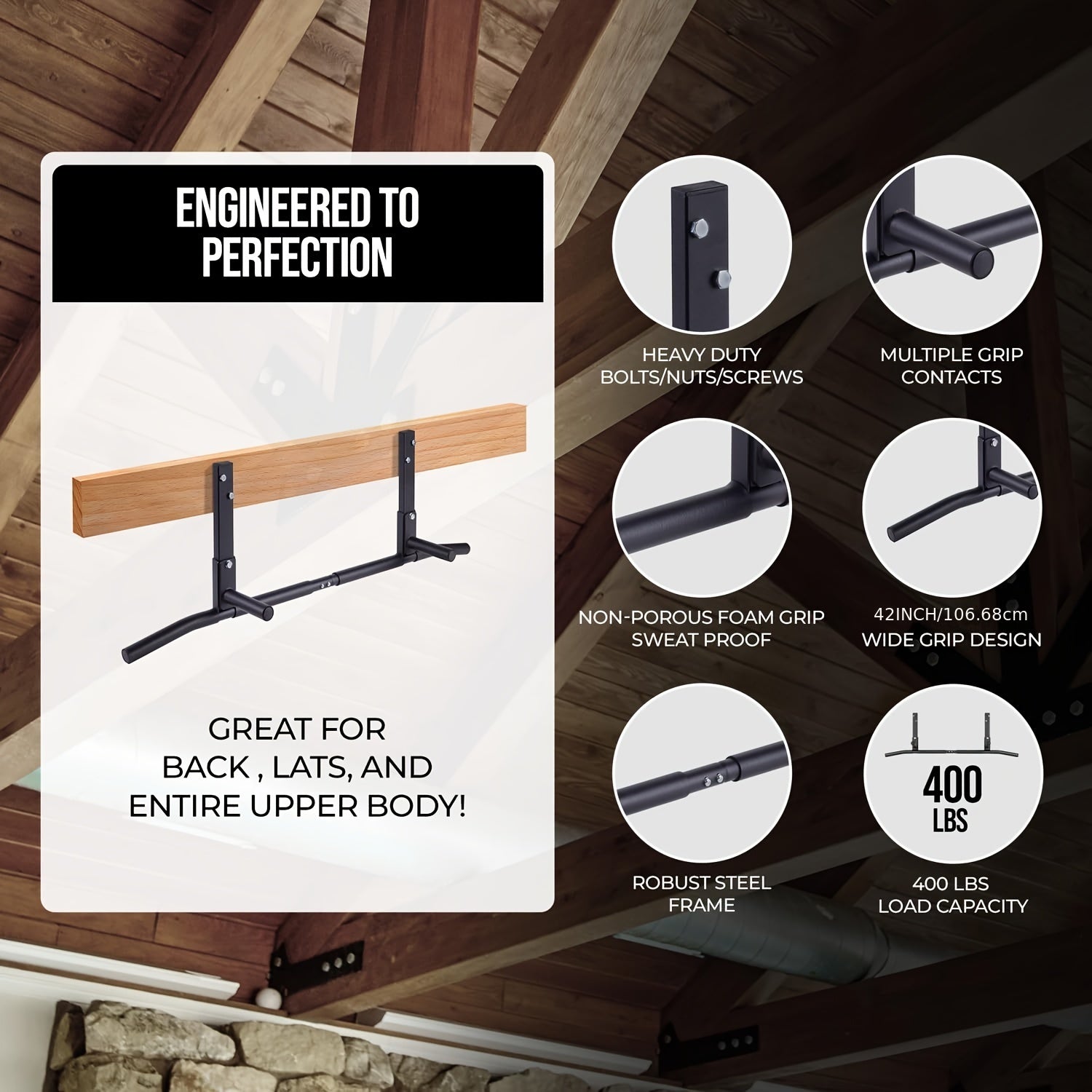 Wall-Mounted Stainless Steel Pull-Up Bar Black-1