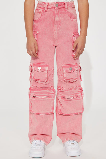Mini Lily High Rise Cargo Jeans - Pink