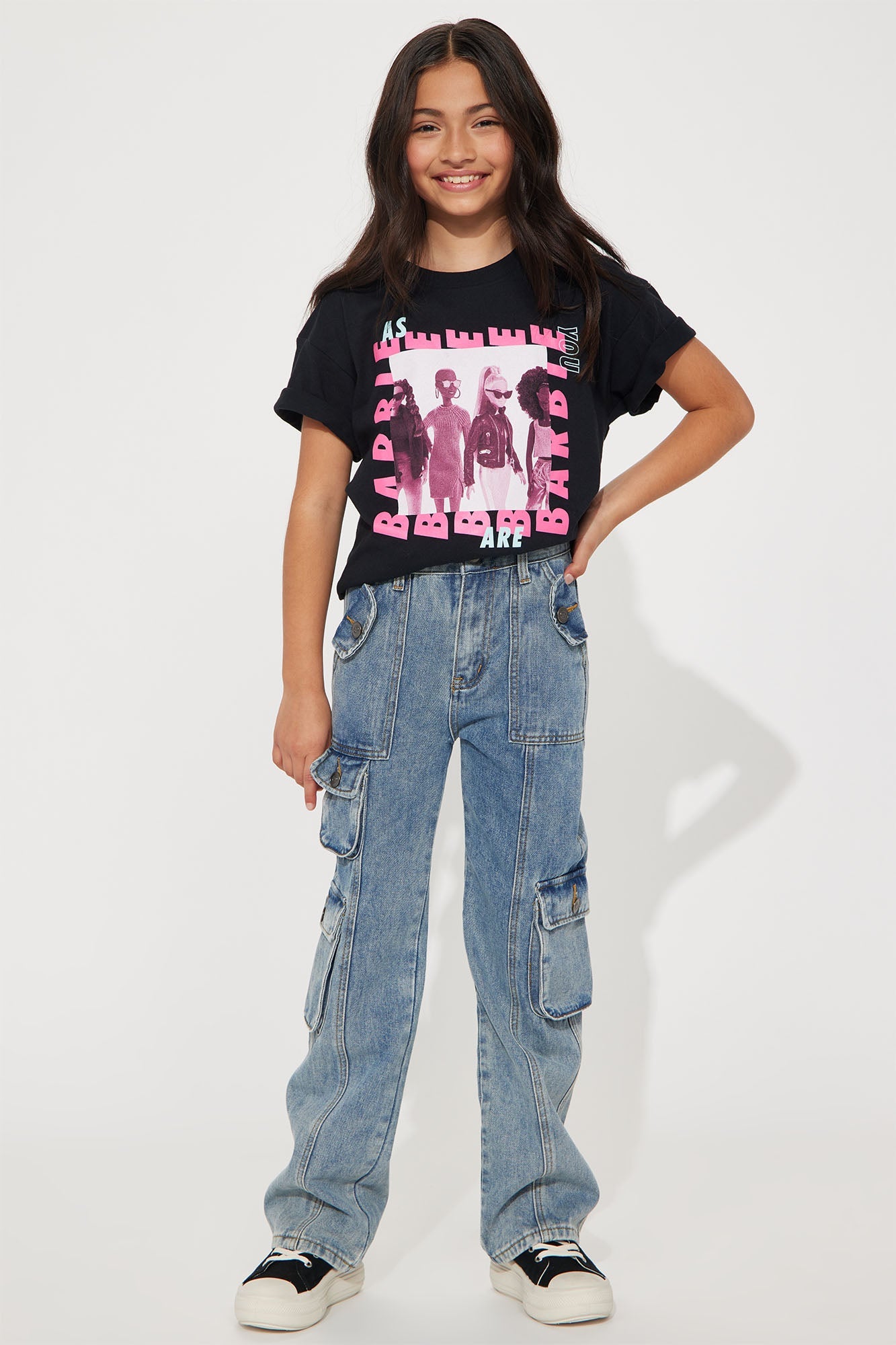 Mini Wide Leg Cargo Jeans - Blue Wash