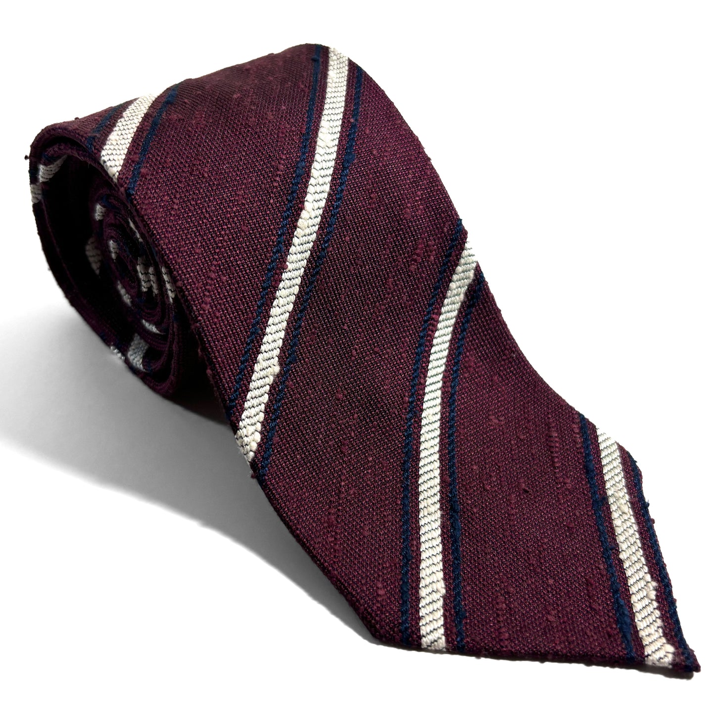 Untipped Burgundy & White Striped Silk Shantung Tie-0