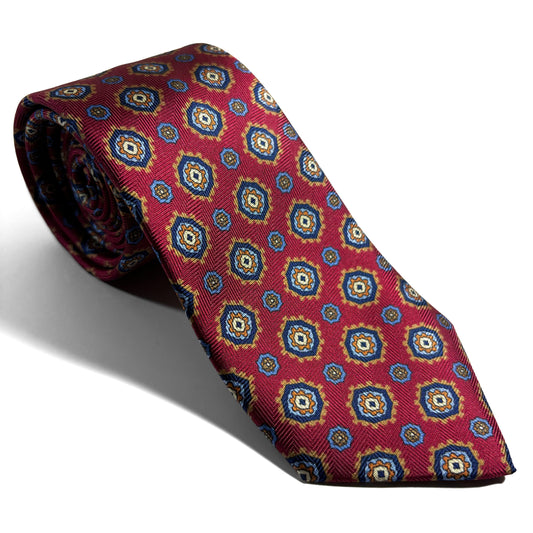 Burgundy Geometric Silk Tie (Handmade in Italy)-0