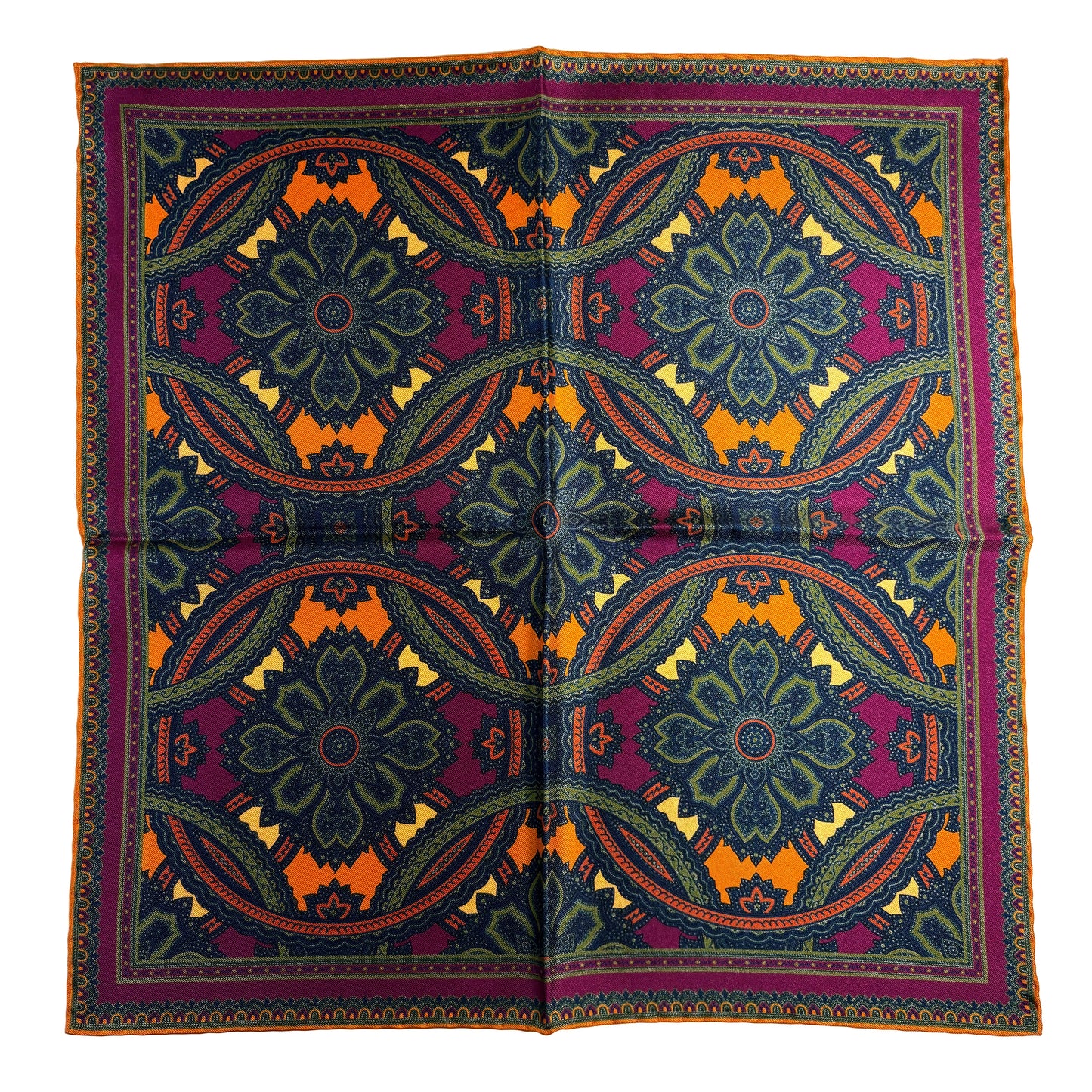 Purple & Gold Large Medallion Silk Pocket Square-3