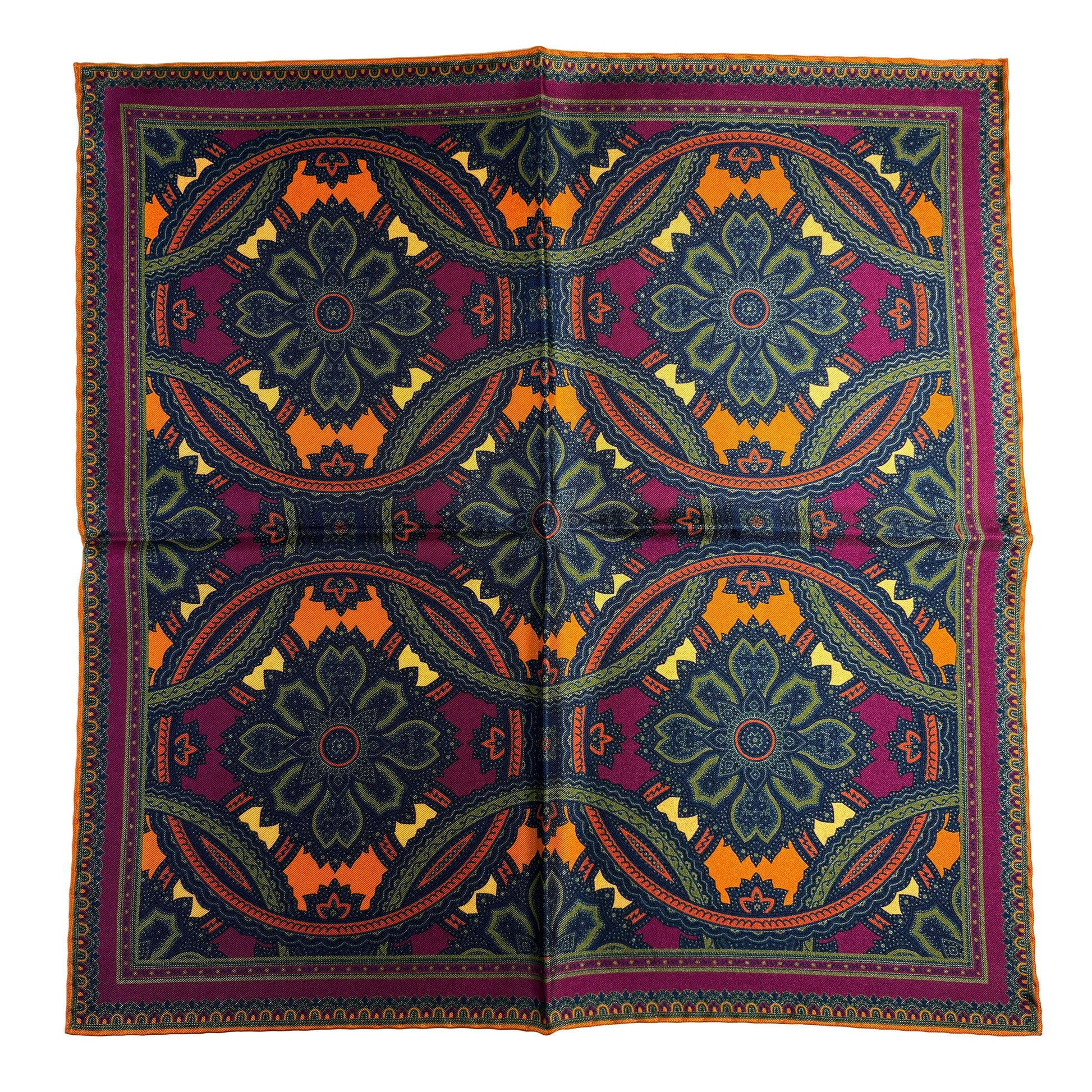 Purple & Gold Large Medallion Silk Pocket Square-3