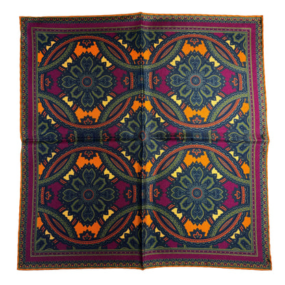 Purple & Gold Large Medallion Silk Pocket Square-3