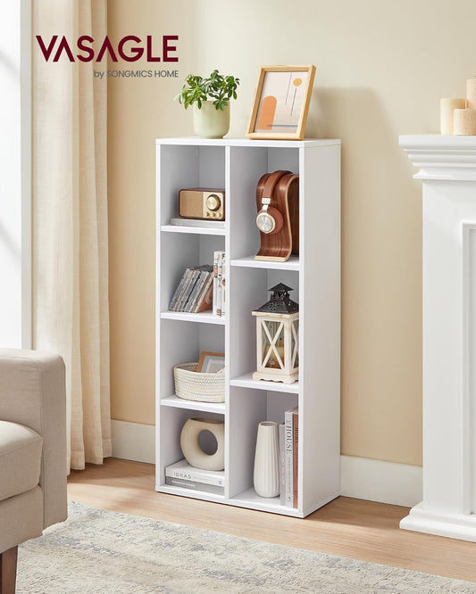 Bookcase, Bookshelf with 7 Compartments, Freestanding Shelves and Cube Organizer, for Display in Living Room, Bedroom, and Home Office, White ULBC27WT-1