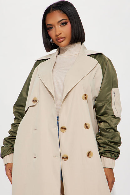 So Caught Up Trench Coat - Khaki/combo