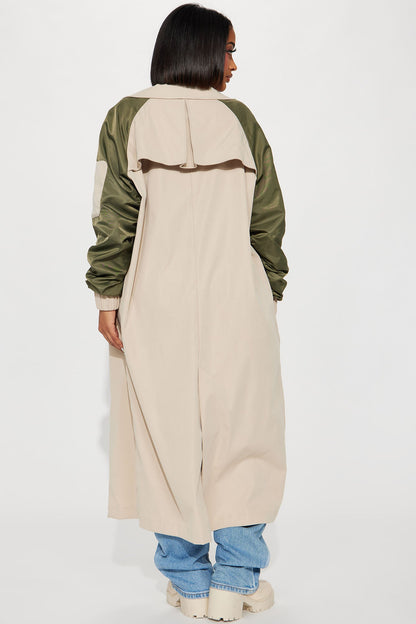 So Caught Up Trench Coat - Khaki/combo