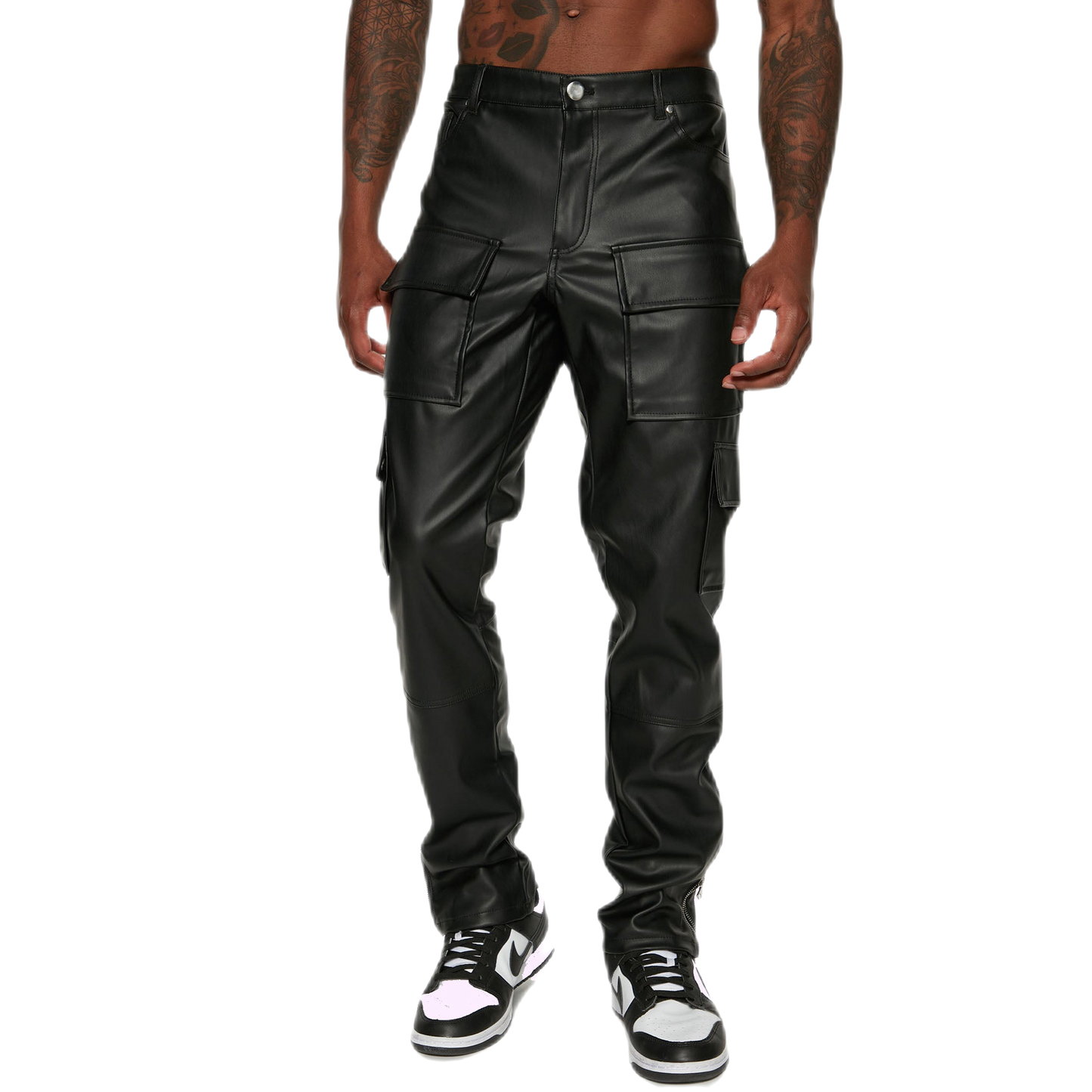 Jude Men's Classic Leather Slim Cargo Pants Black-0
