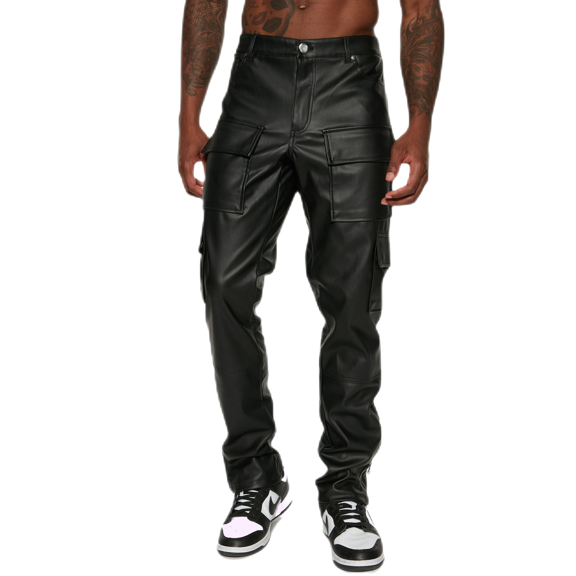 Jude Men's Classic Leather Slim Cargo Pants Black-0