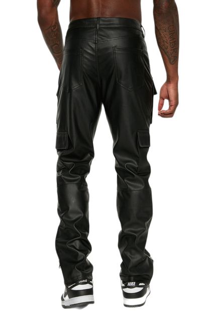 Jude Men's Classic Leather Slim Cargo Pants Black-1