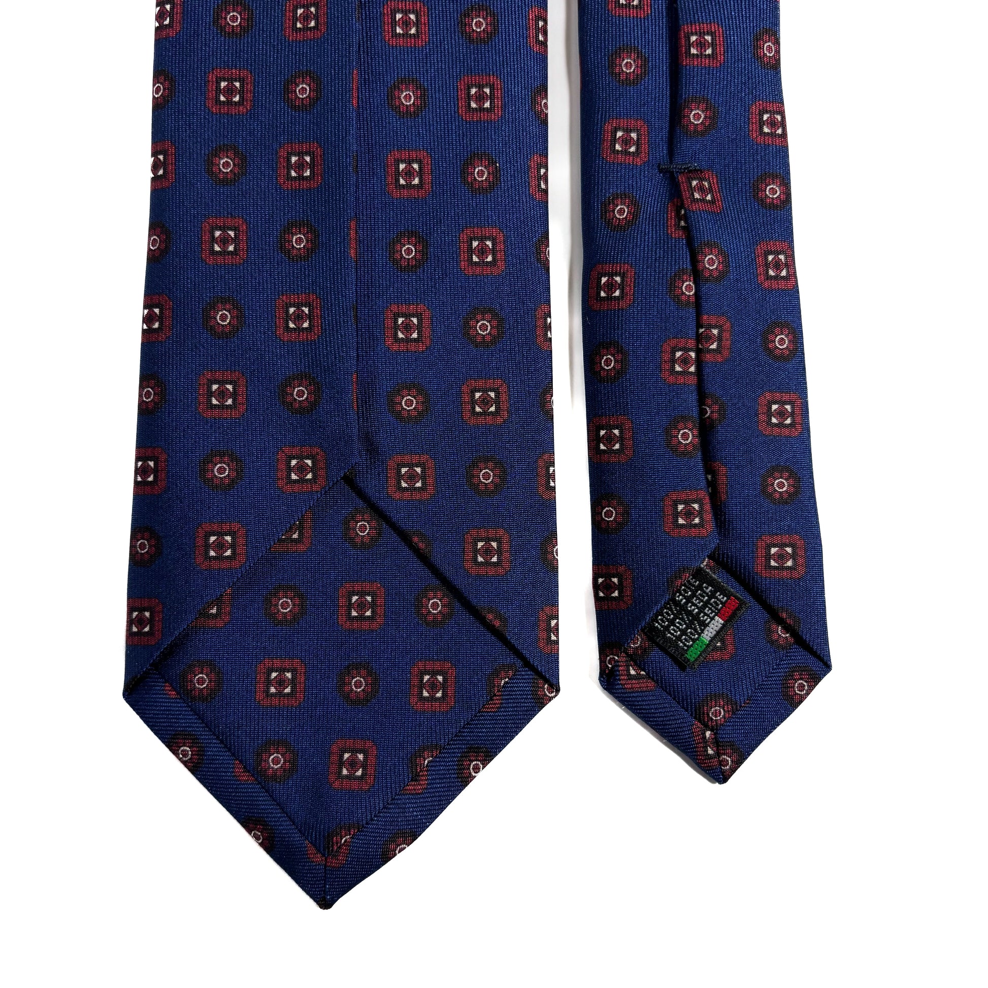 Seven Fold Navy Blue & Red Geometric Printed Silk Tie-3