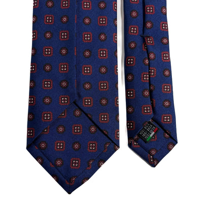 Seven Fold Navy Blue & Red Geometric Printed Silk Tie-3