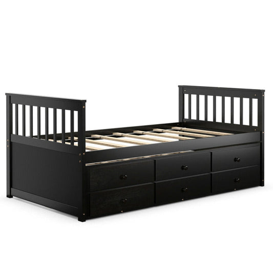 Twin Captains Bed with Trundle and 3 Storage Drawers-1