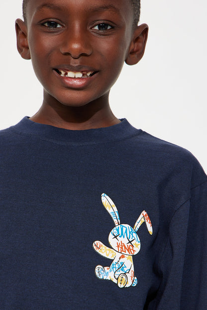 Mini Graffiti Bunny Front/Back Long Sleeve Tee - Navy