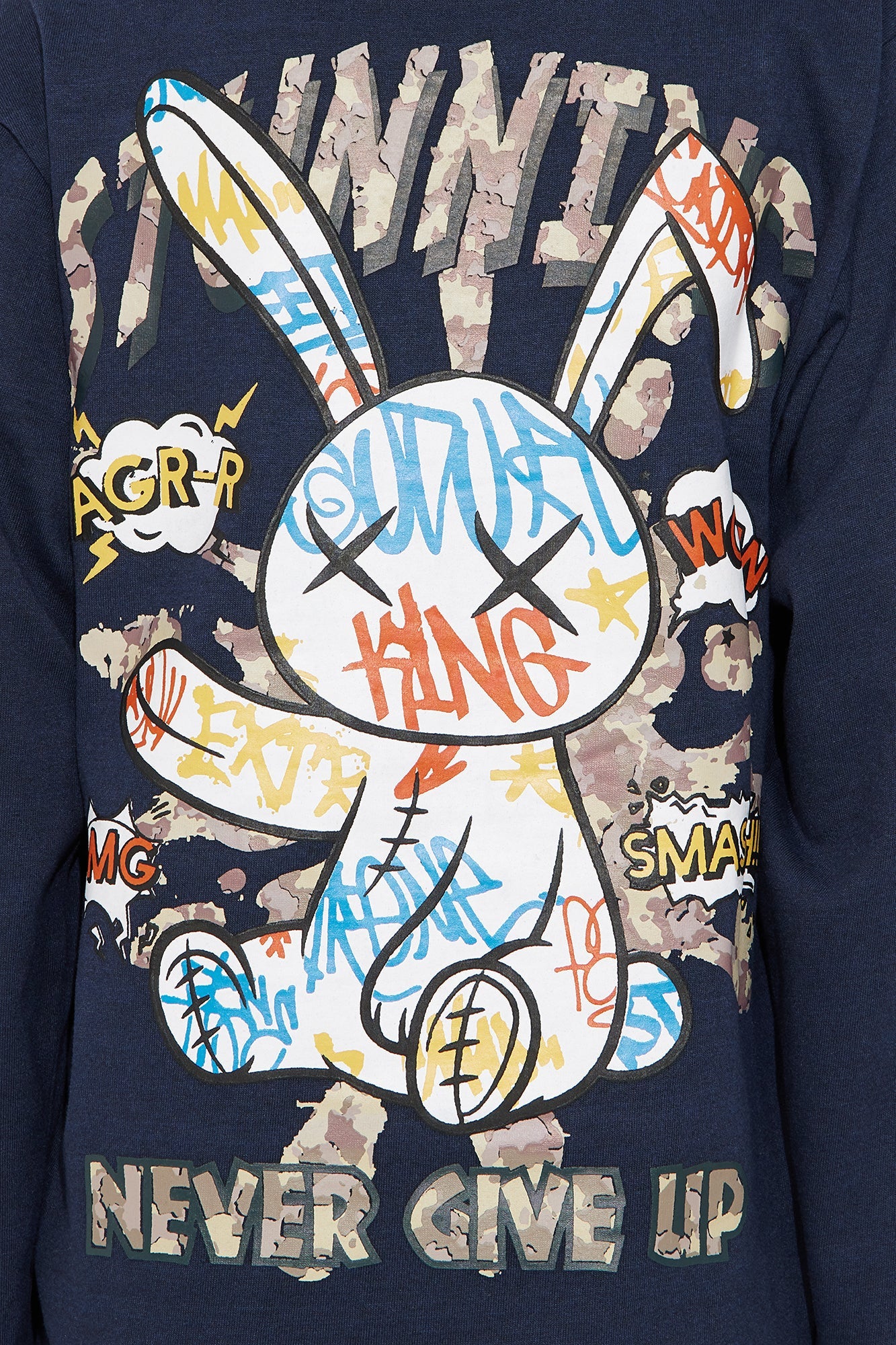 Mini Graffiti Bunny Front/Back Long Sleeve Tee - Navy