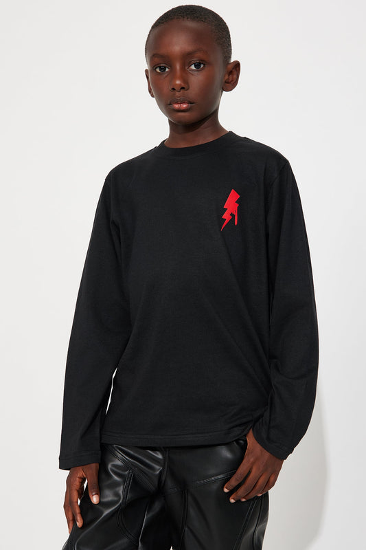 Mini Broken Flame Heart Front/Back Long Sleeve Tee - Black