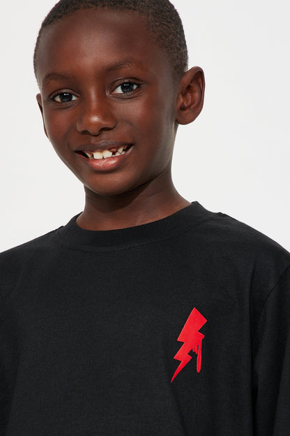 Mini Broken Flame Heart Front/Back Long Sleeve Tee - Black
