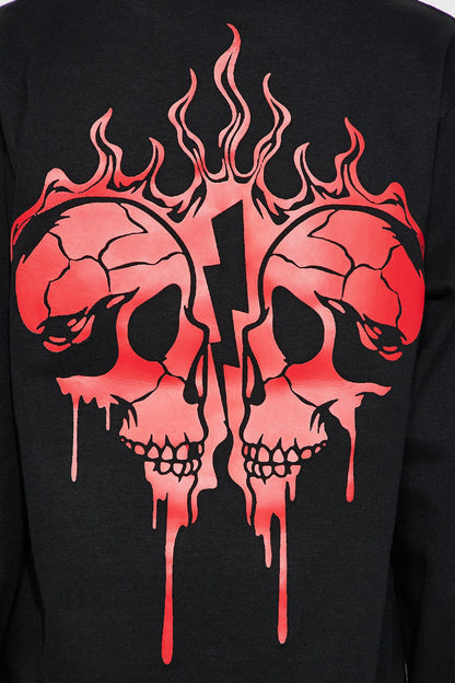 Mini Broken Flame Heart Front/Back Long Sleeve Tee - Black