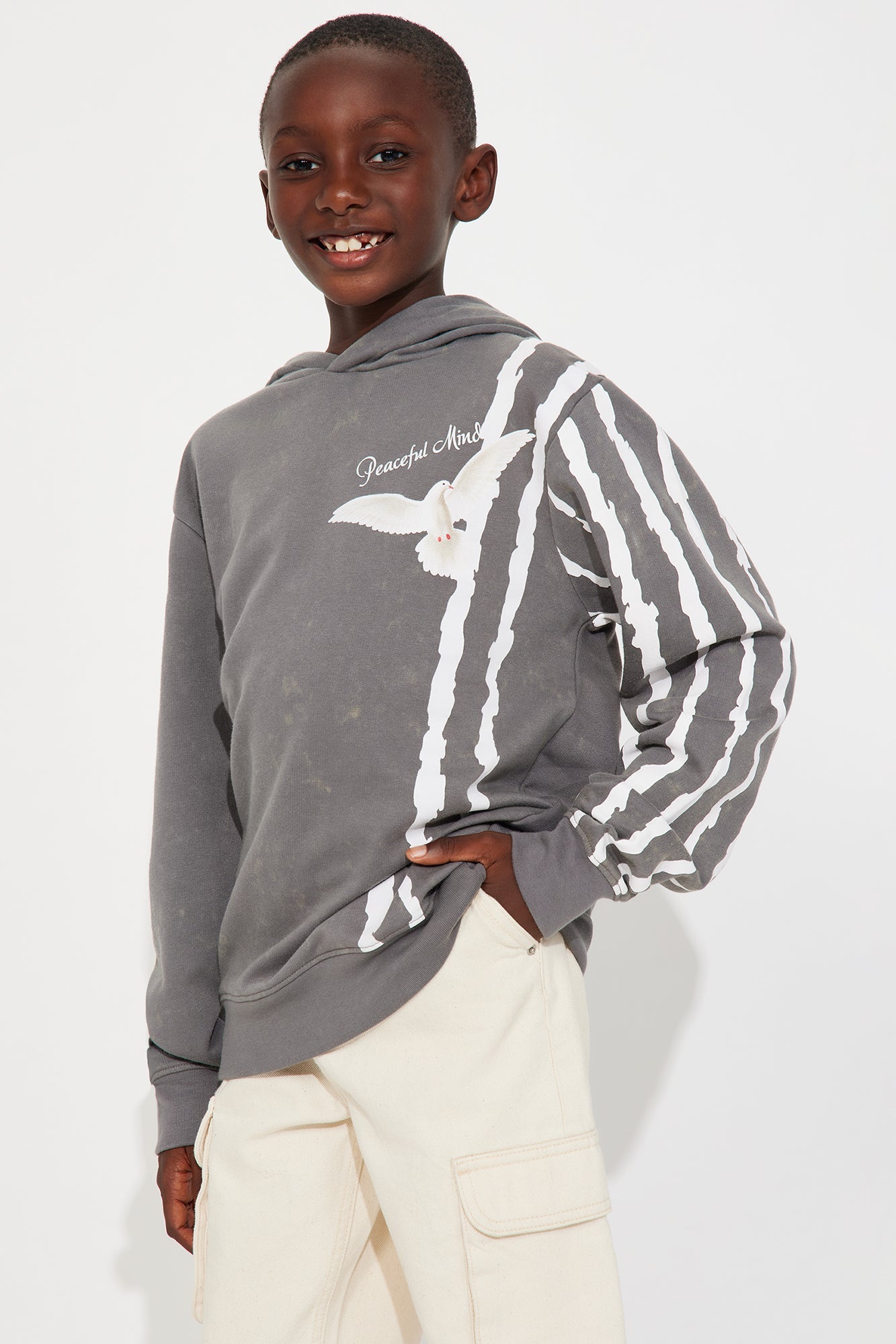 Mini Peaceful Mind Fleece Pullover Hoodie - Grey