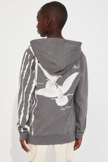 Mini Peaceful Mind Fleece Pullover Hoodie - Grey