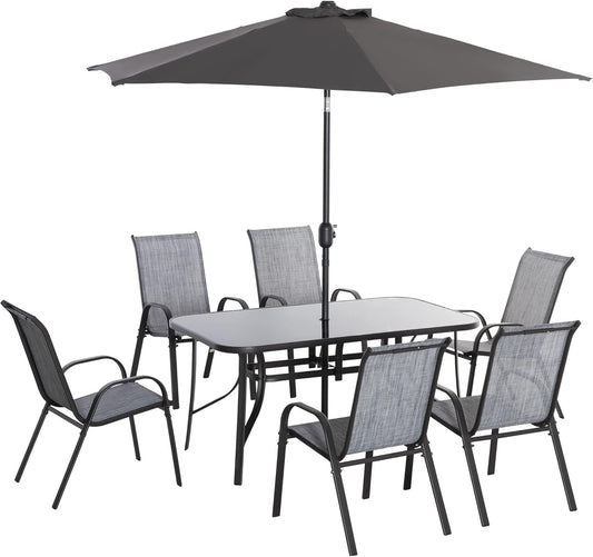 Eight Piece Patio Furniture Set with Umbrella and Chairs-0