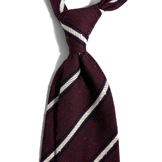 Untipped Burgundy & White Striped Silk Shantung Tie-1
