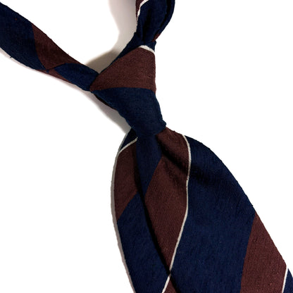 Untipped Navy Blue & Brown Block Stripe Silk Shantung Tie-1