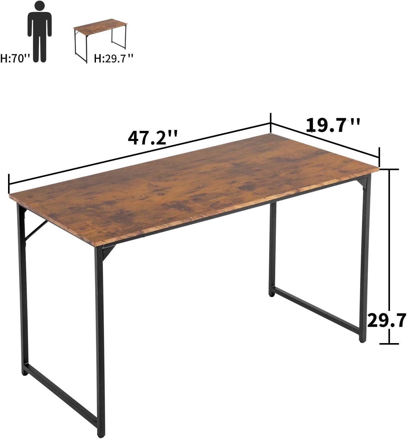 Computer Desk,47.2 Inches Home Office Desk Writing Study Table Modern Simple Style PC Desk with Metal Frame，Brown-2