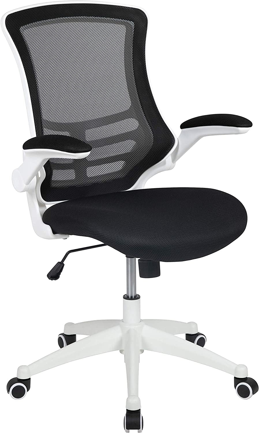 Kelista Office Chair, Ergonomic, Mid-Back, White Frame, Black Mesh with Swivel-0