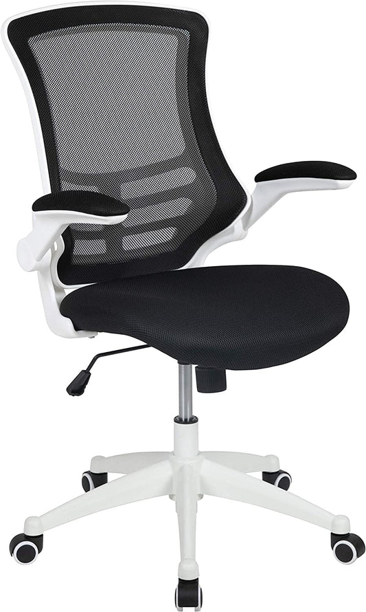 Kelista Office Chair, Ergonomic, Mid-Back, White Frame, Black Mesh with Swivel-0