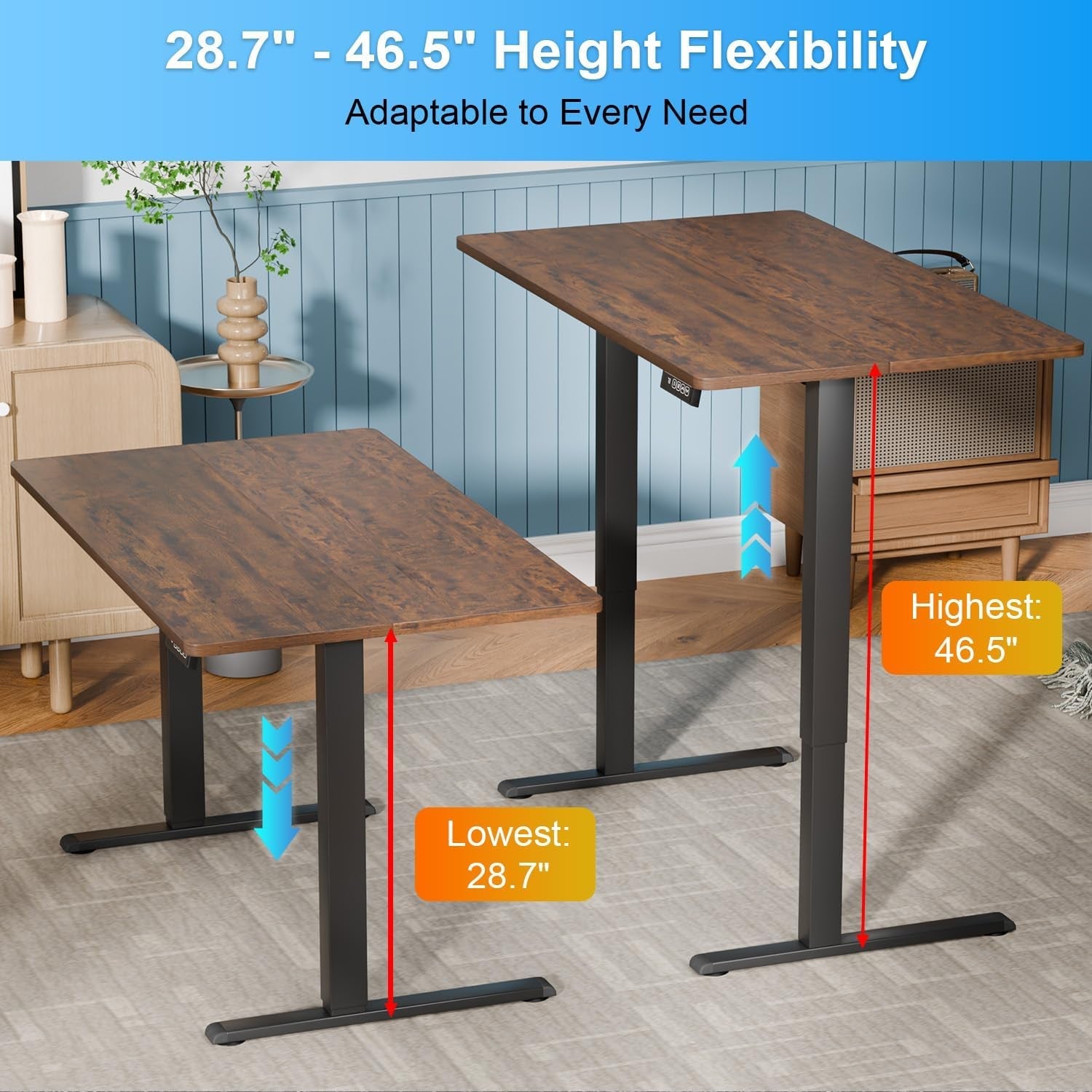 55 Inch Height Adjustable Gaming Desk Electric Standing Desk That Raises up and down Modern Computer Table with Electric Lifting Headphone Hook, Brown-4