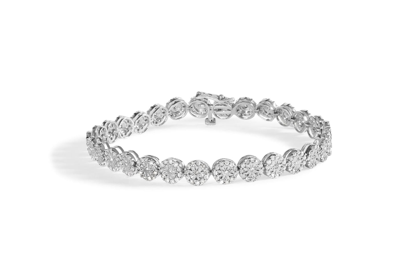 14K White Gold 2.00 Cttw Diamond Halo Link Tennis Bracelet (H-I Color, I1-I2 Clarity) - 7" Inches-0