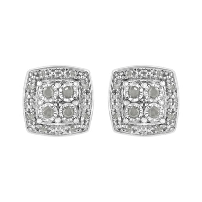 .925 Sterling Silver 1/4 cttw Round Cut Diamond Square Shape Milgrain Stud Earrings (I-J Color, I3 Clarity)-0
