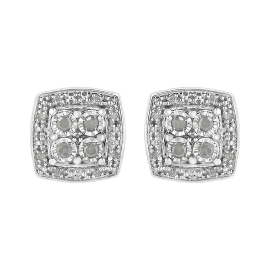 .925 Sterling Silver 1/4 cttw Round Cut Diamond Square Shape Milgrain Stud Earrings (I-J Color, I3 Clarity)-0