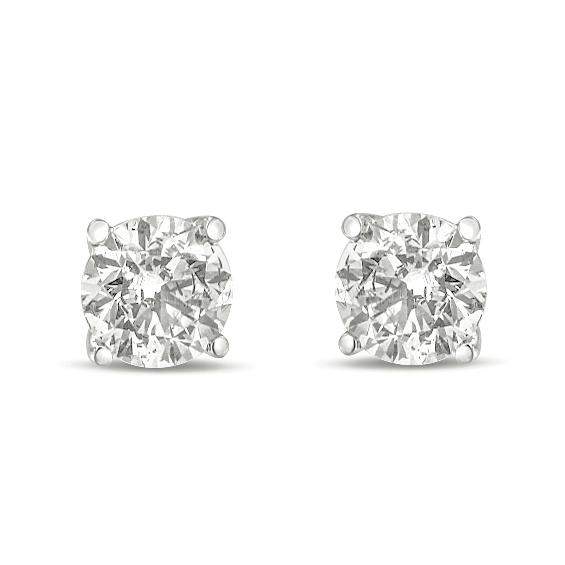 14K Gold 1.0 Carat Round Brilliant Cut Lab Grown Diamond 4-Prong Classic Solitaire Stud Earrings-0